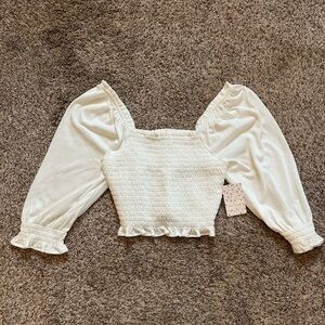 brand new with tags free people white crop top with puffy sleeves size small